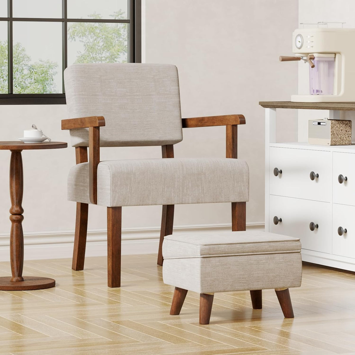 Accent Chair Set of 2 with Table, Living Room Chairs with Soft Seat and Armrests for Living Room Bedroom Reading Room Waiting Room (Beige) (AC01)