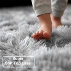 Amdrebio Tie-Dyed Light Grey Fluffy Round Rug 4Ft - Image 2