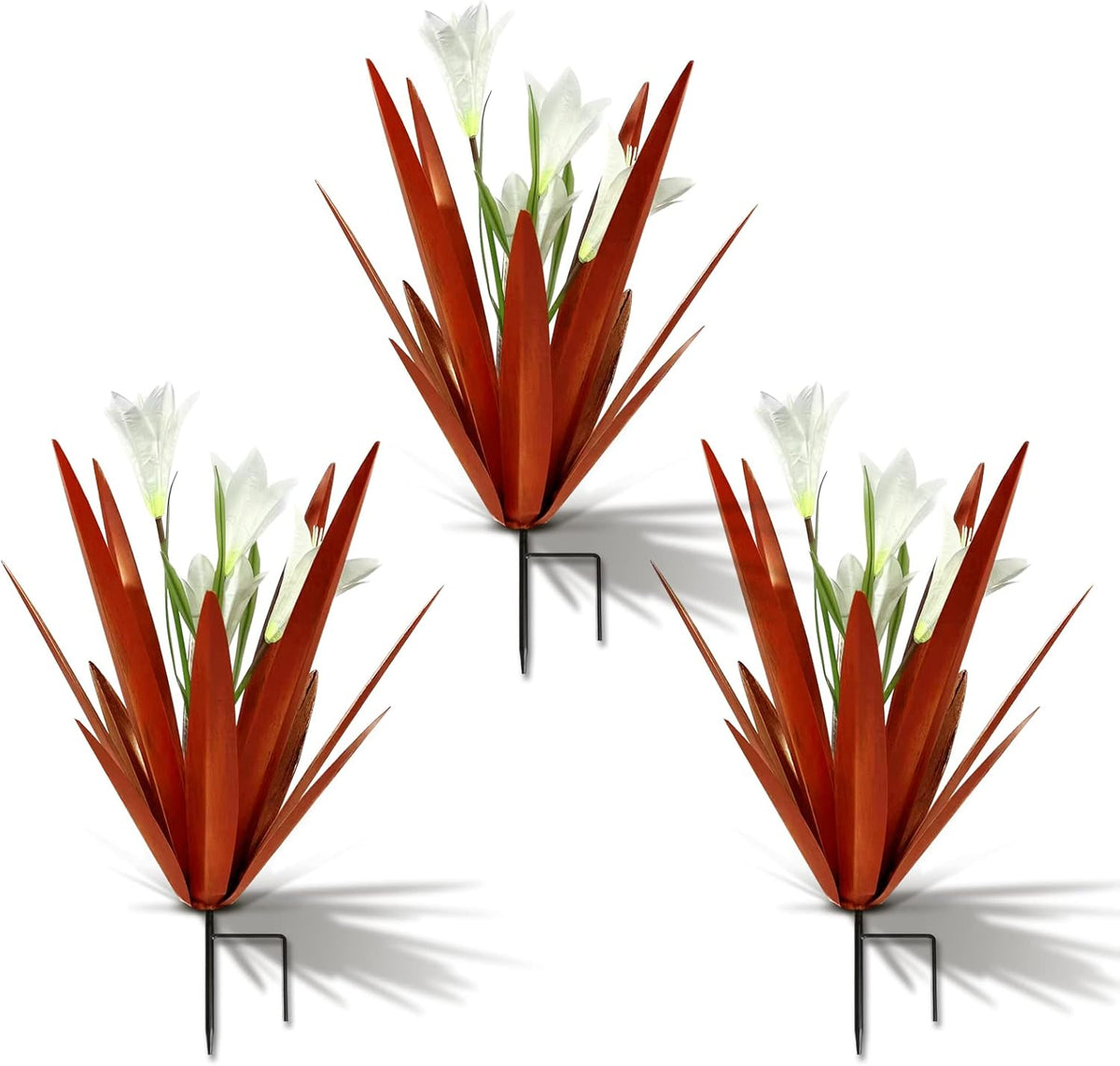 Homight Metal Agave Plant Outdoor Decoration Outdoor Garden Decoration Lily Mexican Yard Art Plant Garden Agave Lily Decorative Garden Gift… (3 Big White Lilies)