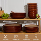 24 Piece Dinnerware Sets for 8, Modern Stoneware Plates and Bowls Sets, Perfect for Family Gatherings & Holiday Celebrations, Easy Cleaning Dish Set, Stack Compactly Dinner Set, Brown Yellow