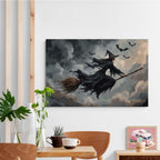 JFHCQJPK Witch and bat flying Halloween poster suitable for home party wall decoration retro Halloween preppy style wall art canvas print suitable for room decoration8x12in Frameless