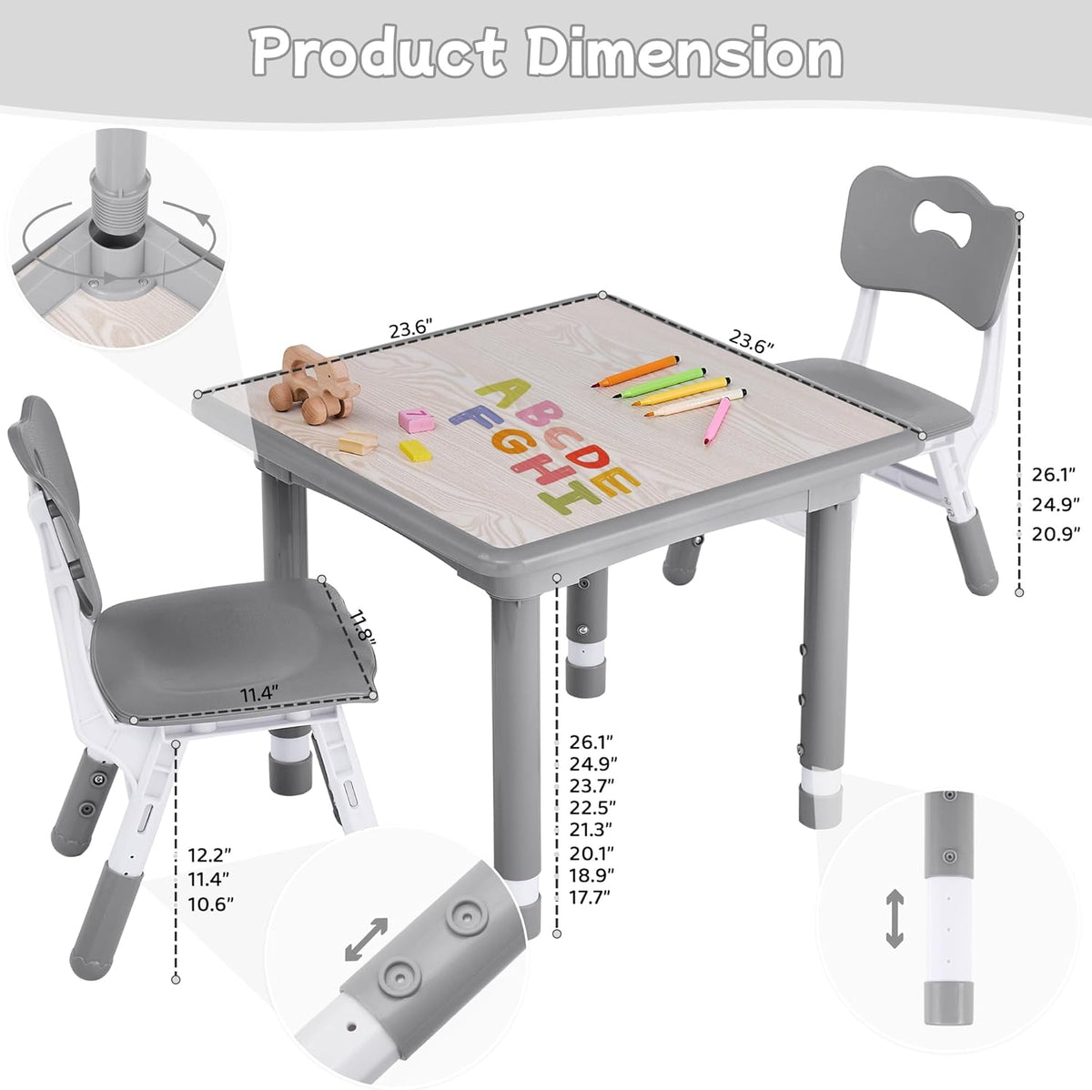 Toddler Table and Chair Set, Height Adjustable-Upgrade Kids Table and 2 Chairs for Ages 3-8, Multi-Activity Toddler Play Table with Graffiti Desktop for Home/Daycare/Classroom