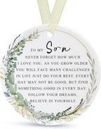 Son Ornaments 2025 Son Christmas Forever Ornament Best Ever Gift Double-Sided Printing Ceramic with Gift Box&Ribbon (2.9"