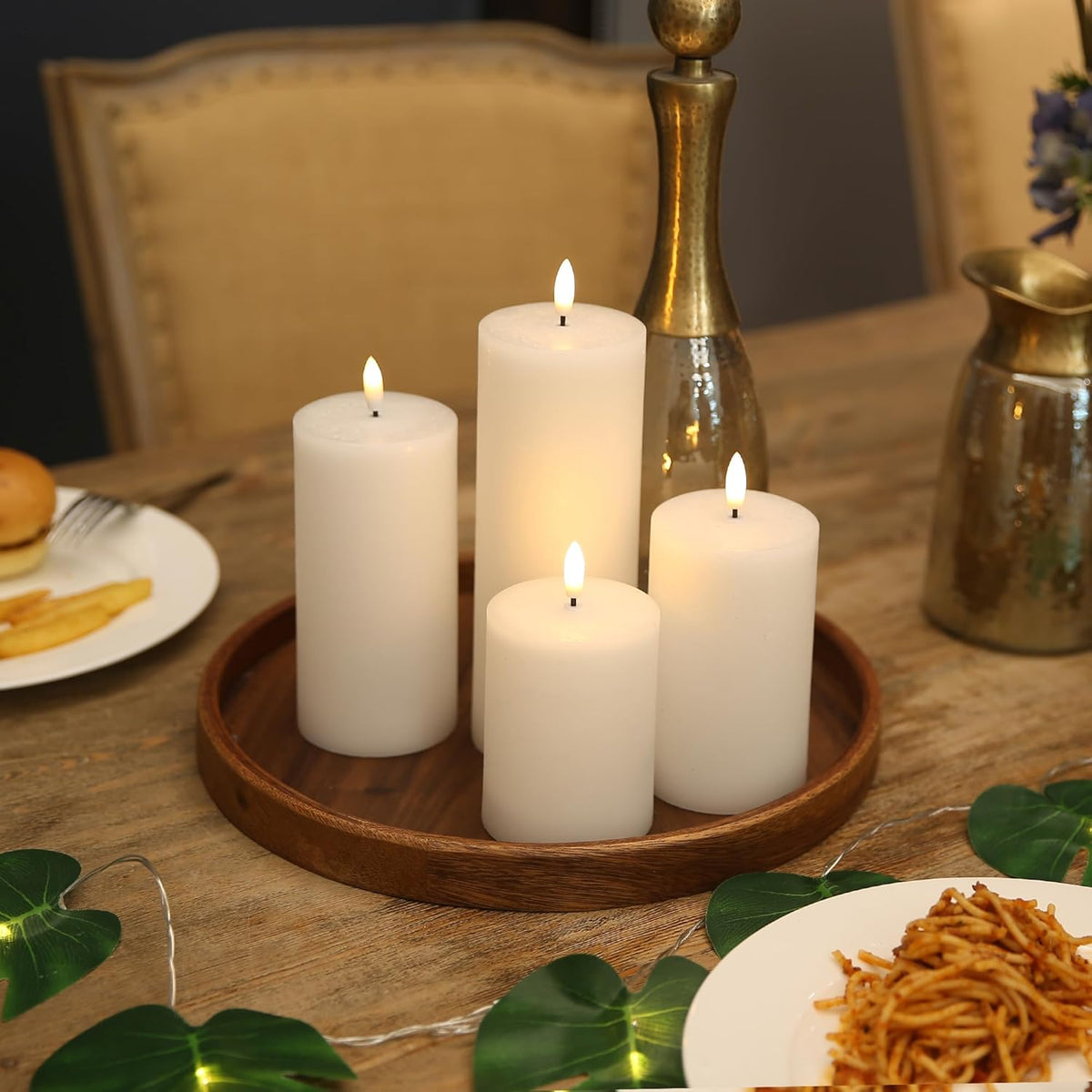 LUSHABOR Flameless Candles, 4 Pack Battery Operated Candles with Remote, Real Wax LED Fake Candles with Timer Flickering for Christmas Wedding Home Party D3 H 5" 6" 7" 9" White