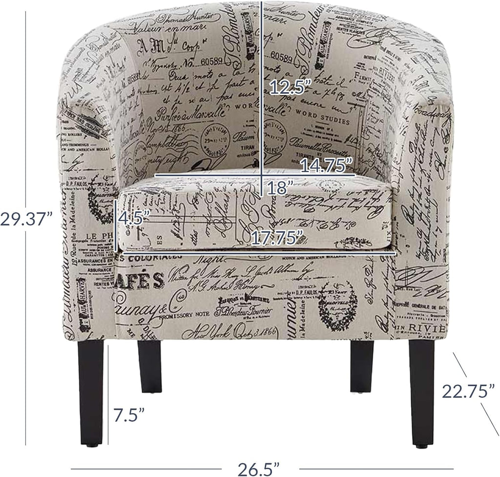 BELLEZE Accent Barrel Chair Set of 2, Linen Round Chair Club Tub Sofa Corner Chair with Flared Legs and Cozy Soft Padding for Living Room Bedroom Waiting Room - Black & Beige
