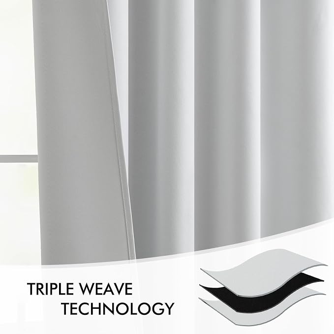 MIULEE Greyish White Back Tab Blackout Curtains 52x102 Inch Long 2 Panels | Rod - Image 7