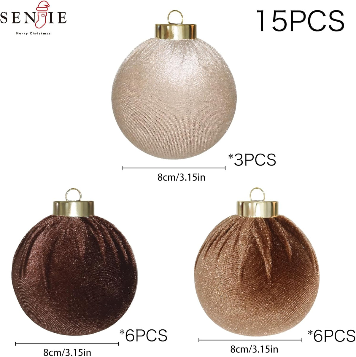 3.15inch Velvet Ornaments for Christmas Tree, 15pcs Multicolor Flocked Christmas Ornaments Decorations Balls Set Decor