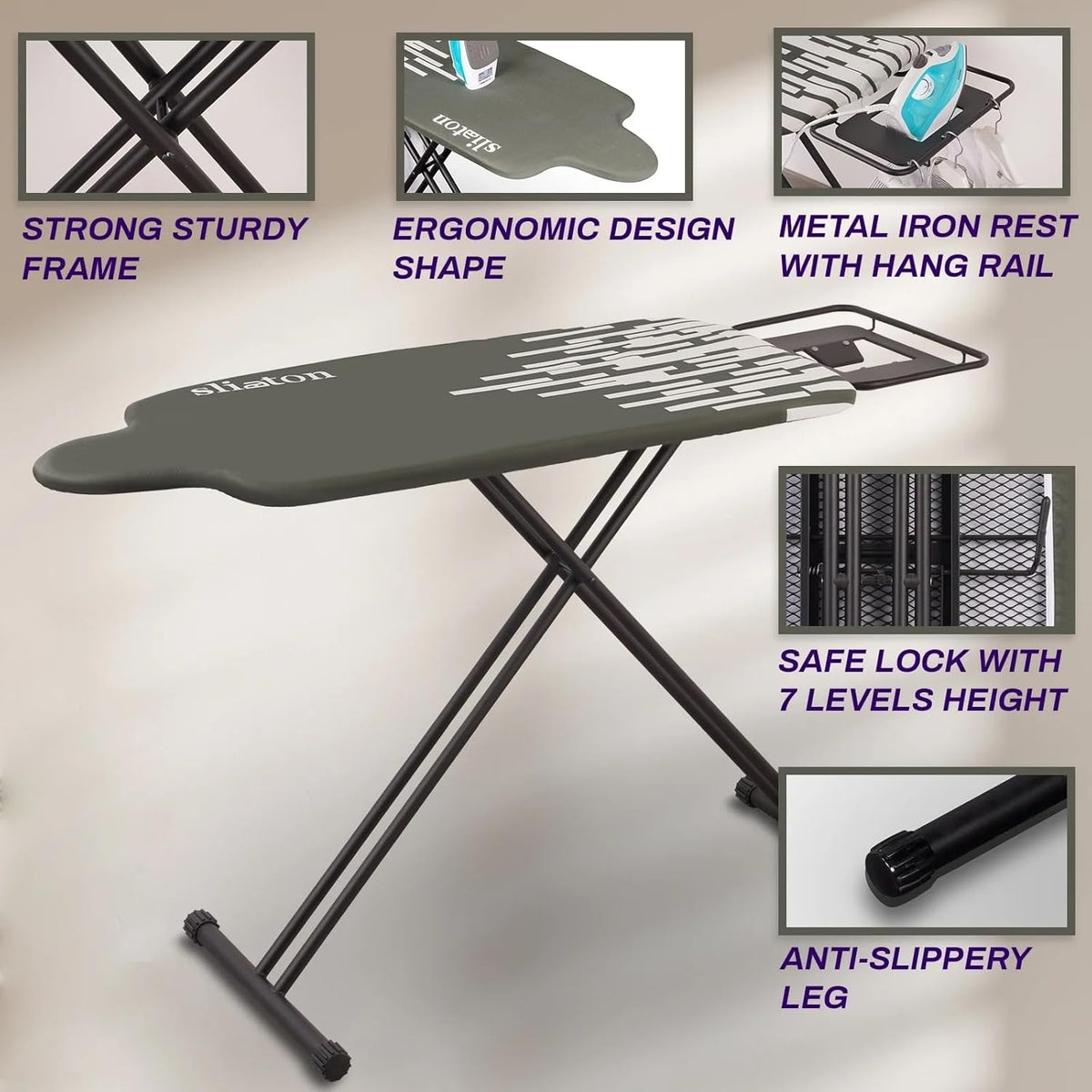 Extra Large Ironing Board with Large Hang Rail and Iron Rest in 63" L x 20" W (with Iron Rest)