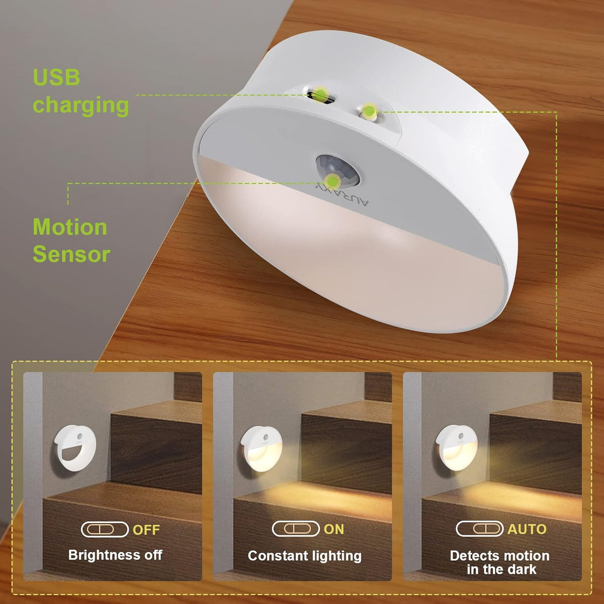Rechargeable Battery Night Light, Motion Sensor Night Light, LED Warm White Magnetic Stick-on Motion Sensored Hallway Light, with Dusk to Dawn Sensor for Stairs, Wall, Closet, Cabinet (6 Pack)