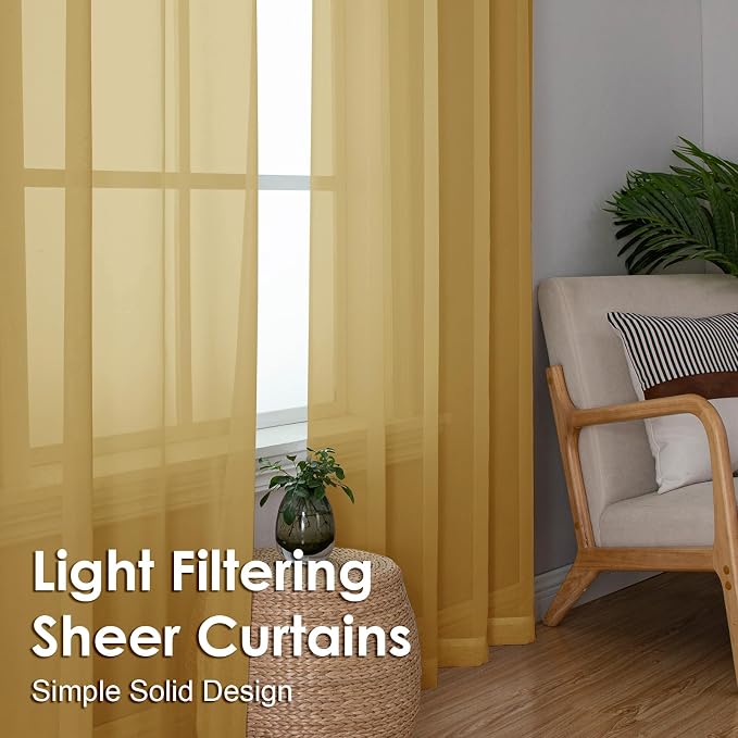 Gold Sheer Curtains 54 Inches Long 2 Panels - Image 6