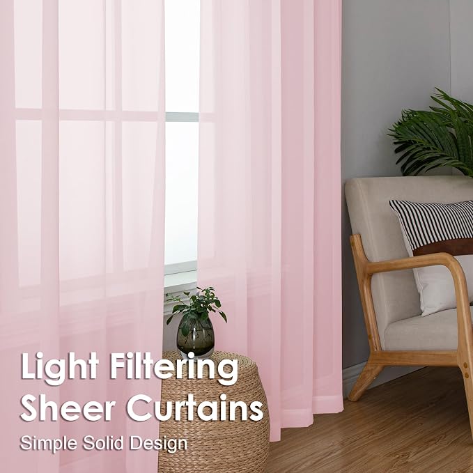 Blush Pink Sheer Curtains 54 Inches Long 2 Panels - Image 6