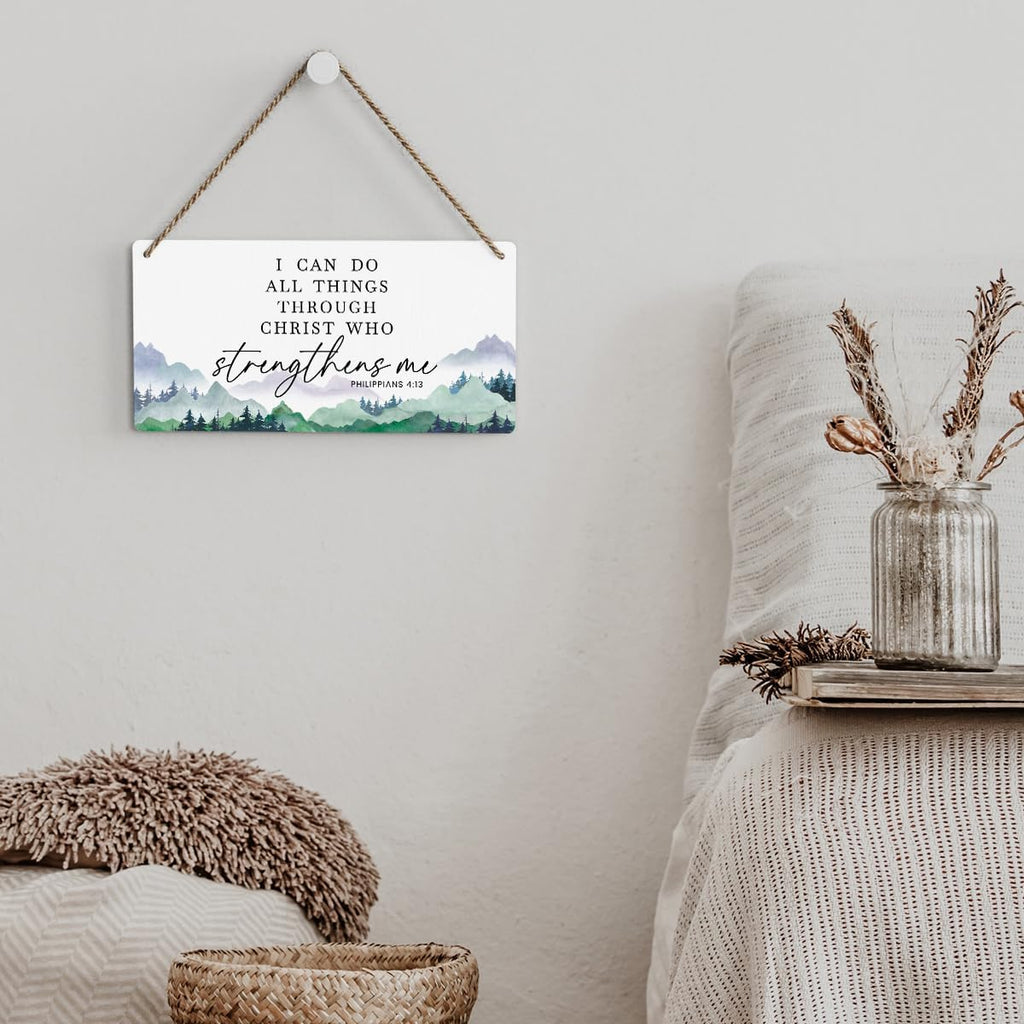SENJIAN Christian Decor Bible Verse Wall Decor, I Can Do All Things Through Christ, Modern Farmhouse Sign Scripture Printed Wood Sign Wall Art Religious Decoration for Home Office Bathroom Bedroom