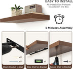 Floating Shelves for Wall, Large Wall Mounted Shelves with Invisible Brackets, Long Wood Floating Shelf for Living Room, Bedroom, Kitchen, (Walnut, 55" W x 9" D x 1.5" H)