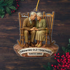 Old Couple Sitting On Rocking Chairs Growing Old Together Christmas Ornament 2025, Personalized Anniversary Shaped Ornament for Mr Mrs Husband Wife Dad Mom Grandpa Grandma, Custom Text Name Ornaments