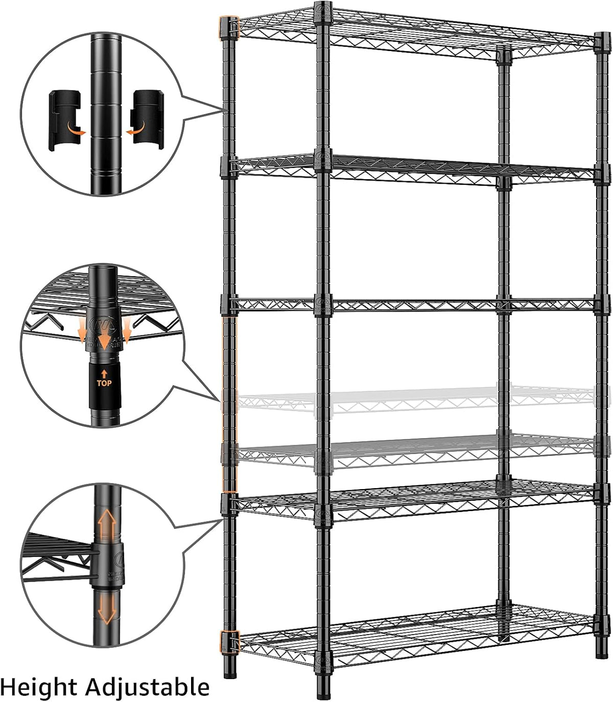 1250 lbs Storage Shelving Utility Shelving Unit 5-Tier Utility Shelving Unit Steel Organizer Wire Rack for Home,Kitchen,Office (13.7" D x 23.6" W x 62.4" H)