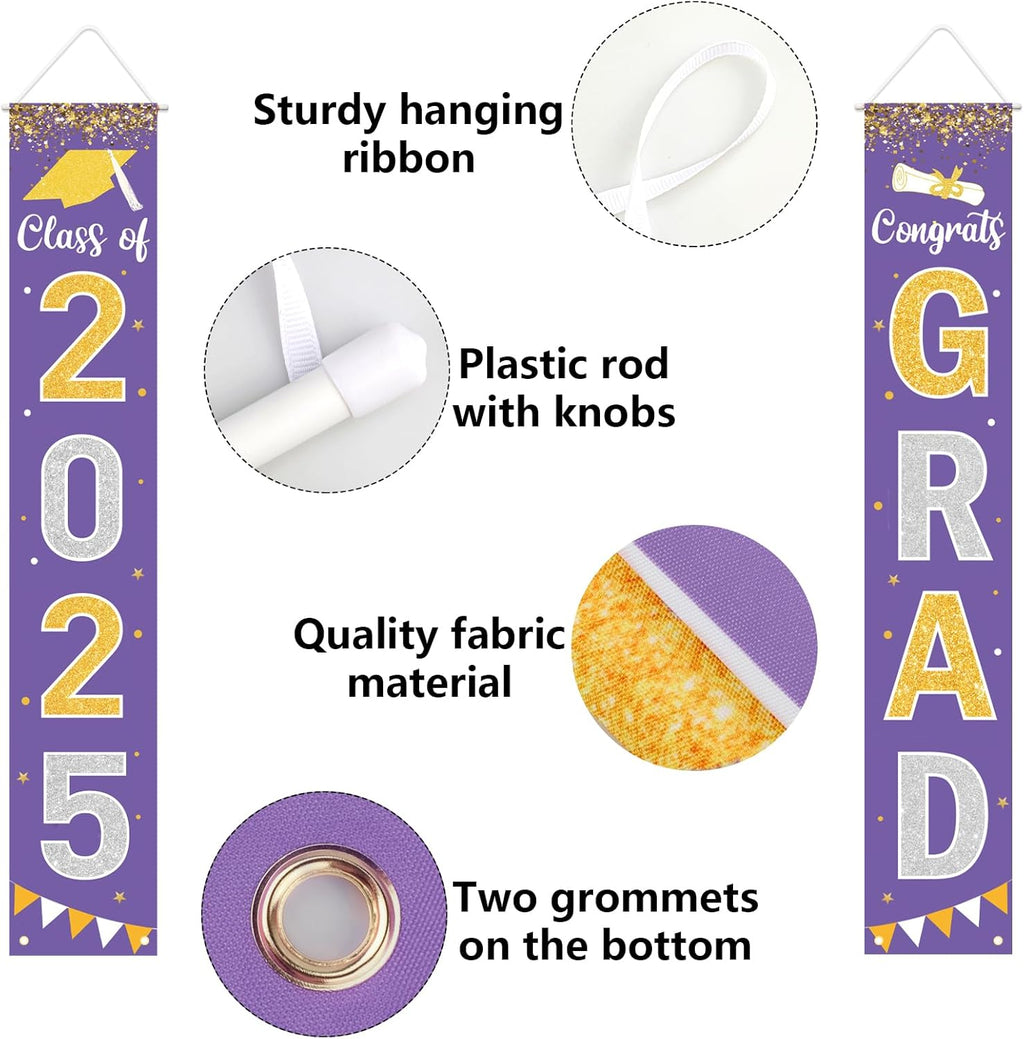Graduation Decorations 2025 GRAD Banner Purple Porch Door Sign Welcome Banner For Indoor Outdoor Wall Graduation Decorations Class of 2025