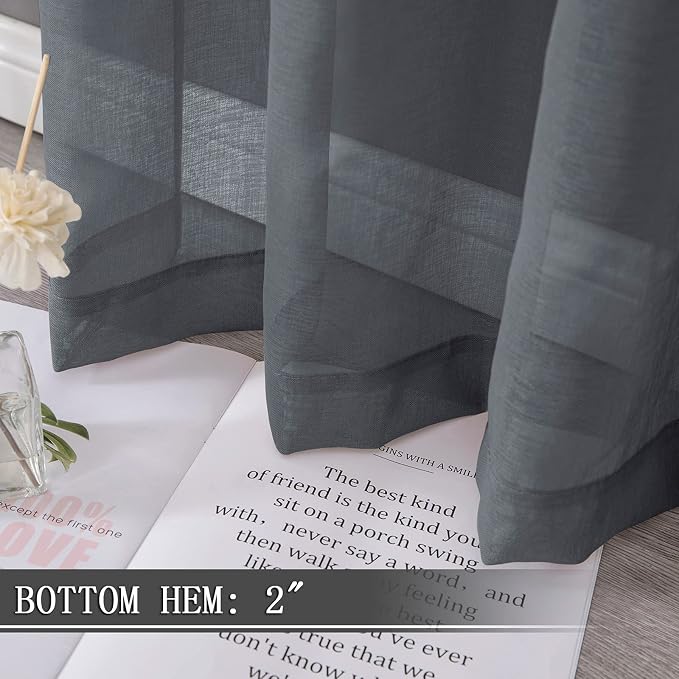 Tollpiz Short Sheer Curtain Linen Textured Living Room Curtains Sheer Light - Image 4