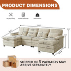 113" Oversized Cloud Couch, U Shape Sectional 4 Seat Sofa with Double Chaises, 2 Layer Cusions, Deep Seat Comfy Sofa, Upholstery Chenille Fabric for Living Room, Beige