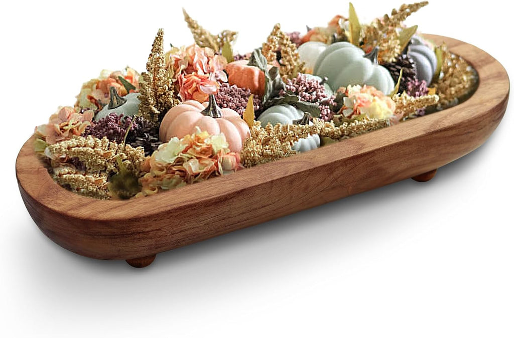 Rustic Handcrafted Wooden Dough Bowl for Decor - Wooden Bowls Decorative, Organic Modern Style, Decor Bowl, Centerpiece Bowl Four Legged Base Artisan Crafted Dough Bowl for Stylish Home Kitchen Decor