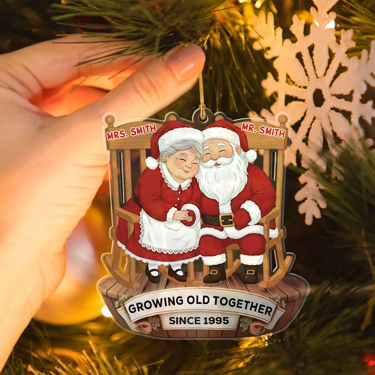 Personalized Text & Name Old Couple Sitting On Rocking Chairs Shaped Xmas Ornament, Growing Old Together Anniversary Ornament Gift for Husband Wife Parents,Custom Mr Mrs Together Christmas Decor 2025
