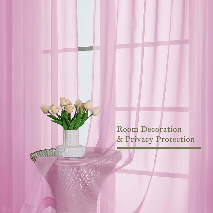 Light Pink Sheer Curtains 108 Inches Long 2 Pcs, Airy Light Filtering Rustic - Image 4