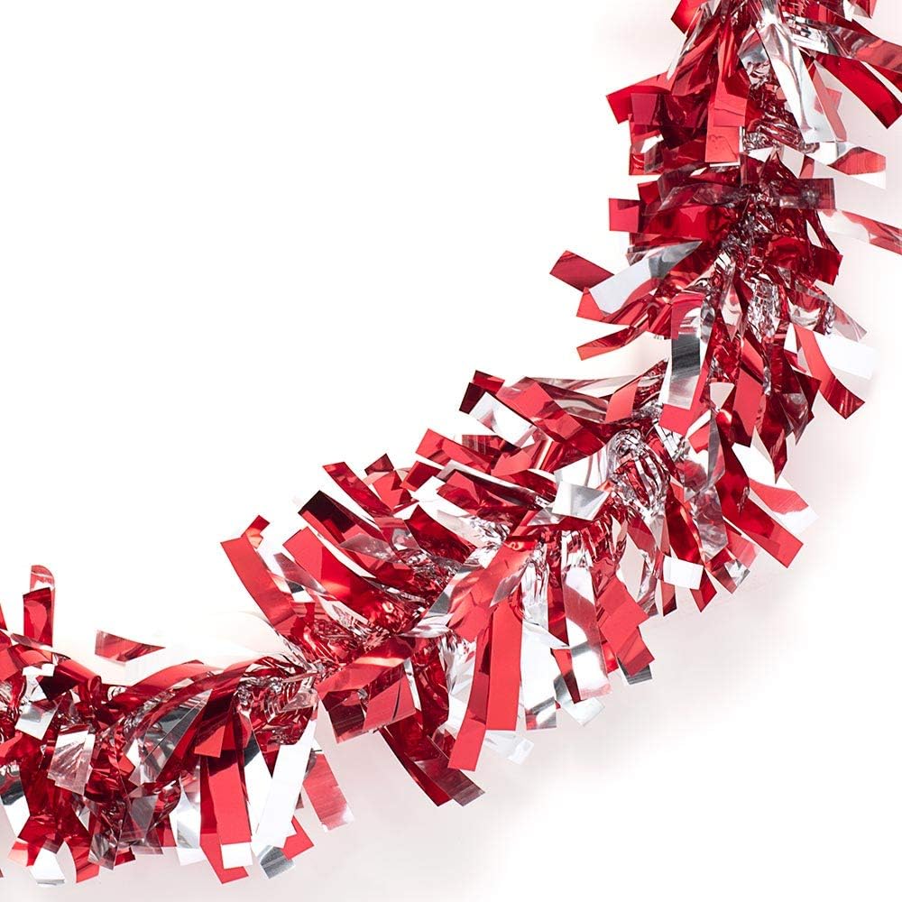 Anderson's Red & Silver Metallic Tinsel Twist for Trailer Or Golf Cart, 4 inches Wide x 25 ft Long, Graduation, Christmas, Birthday, Patriotic and Holiday Garland Decor for Parties and Parades