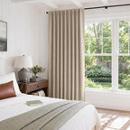 Linen Textured Total Blackout Sliding Door Curtains 90 Inches Long, Oatmeal | - Image 5