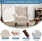 UIXE High Back Accent Chairs Set of 2, Upholstered Armchair in Fabric for Living Room, Retro Wingback Arm Chair Comfy Single Sofa Bedroom Reading Seat with Solid Wood Legs - Beige
