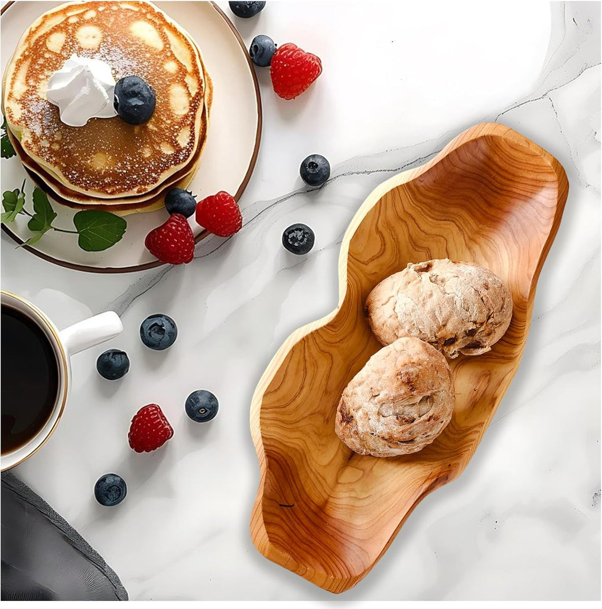 ZOY&TORA Large Handmade Decorative Wooden Dough Bowl, Natural Wood Grain Finish,Kitchen Coffee Dining Table Centerpiece Decor Tray,Farmhouse Style,driftwood bowls