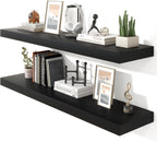 Heimlove 48" Black Floating Shelves for Wall,10 Deep Rustic Wood Display & Storage Wall Shelves with Heavy Duty Brackets for Bathroom,Bedroom,Kitchen,Living Room,Office,Set of 2