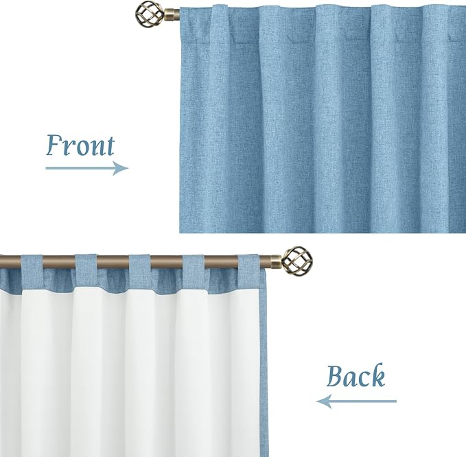 Blue 100% Blackout Linen Curtains 84 Inch 2 Panels - Image 8