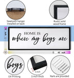 Home is Where My Boys are Sign Framed Wall Art, 40''×15'' Rustic Horizontal My Son Plaque with Black Frame for Baby Kid Boy Son Teen Toddlers Room, Horizontal Mom of Boys Gifts Nursery Decor