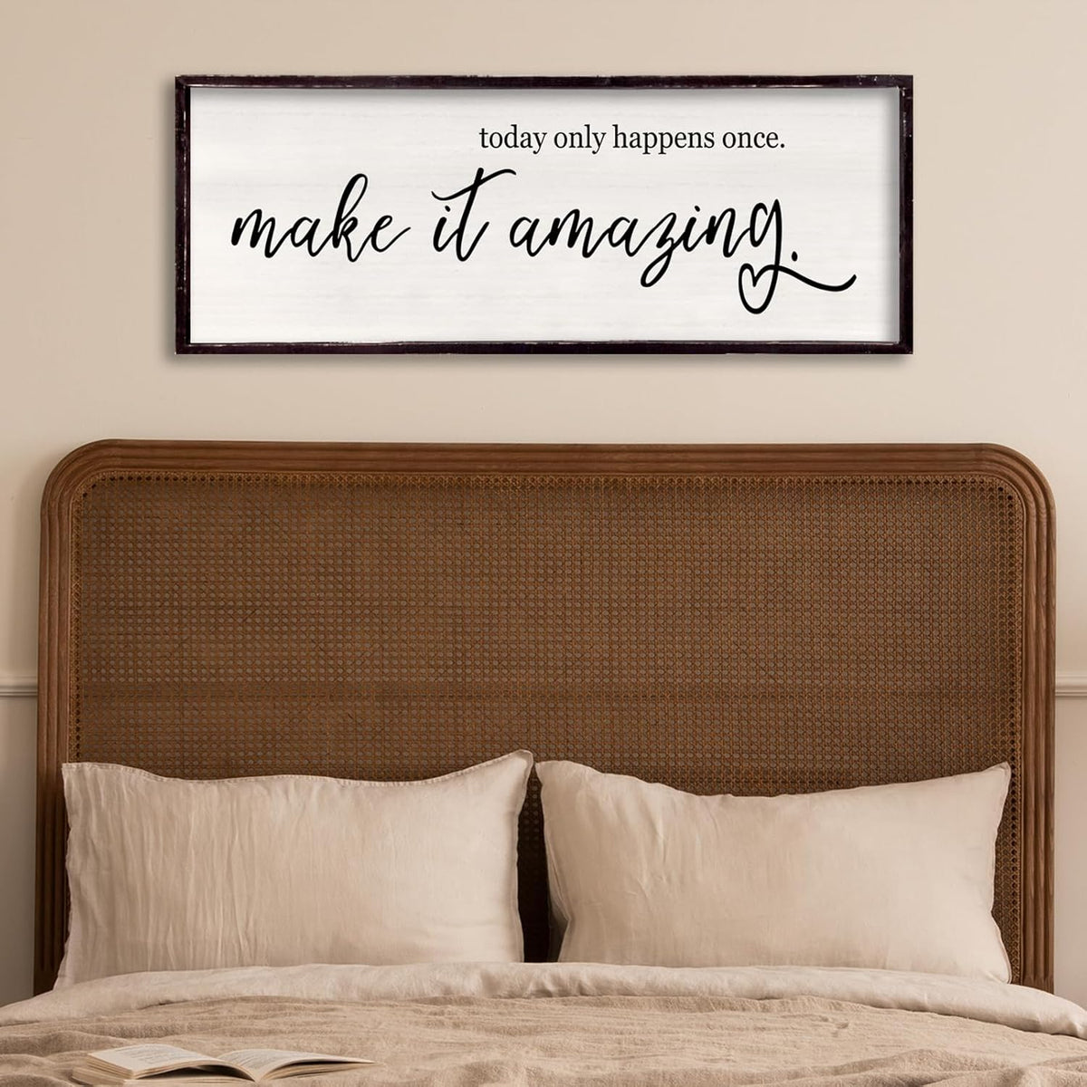 Today Only Happens Once Make It Amazing Framed Wall Art, 32''×12'' Rustic Religious Christian Lords Prayer Sign for God Jesus Christ Prayer, Horizontal Holy Inspirational Catholic Scripture Decor