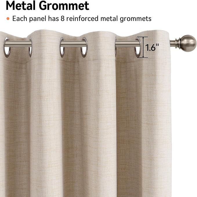 100% Blackout Linen Textured Curtains 72 Inch Long, Oatmeal | 100% Blackout - Image 6