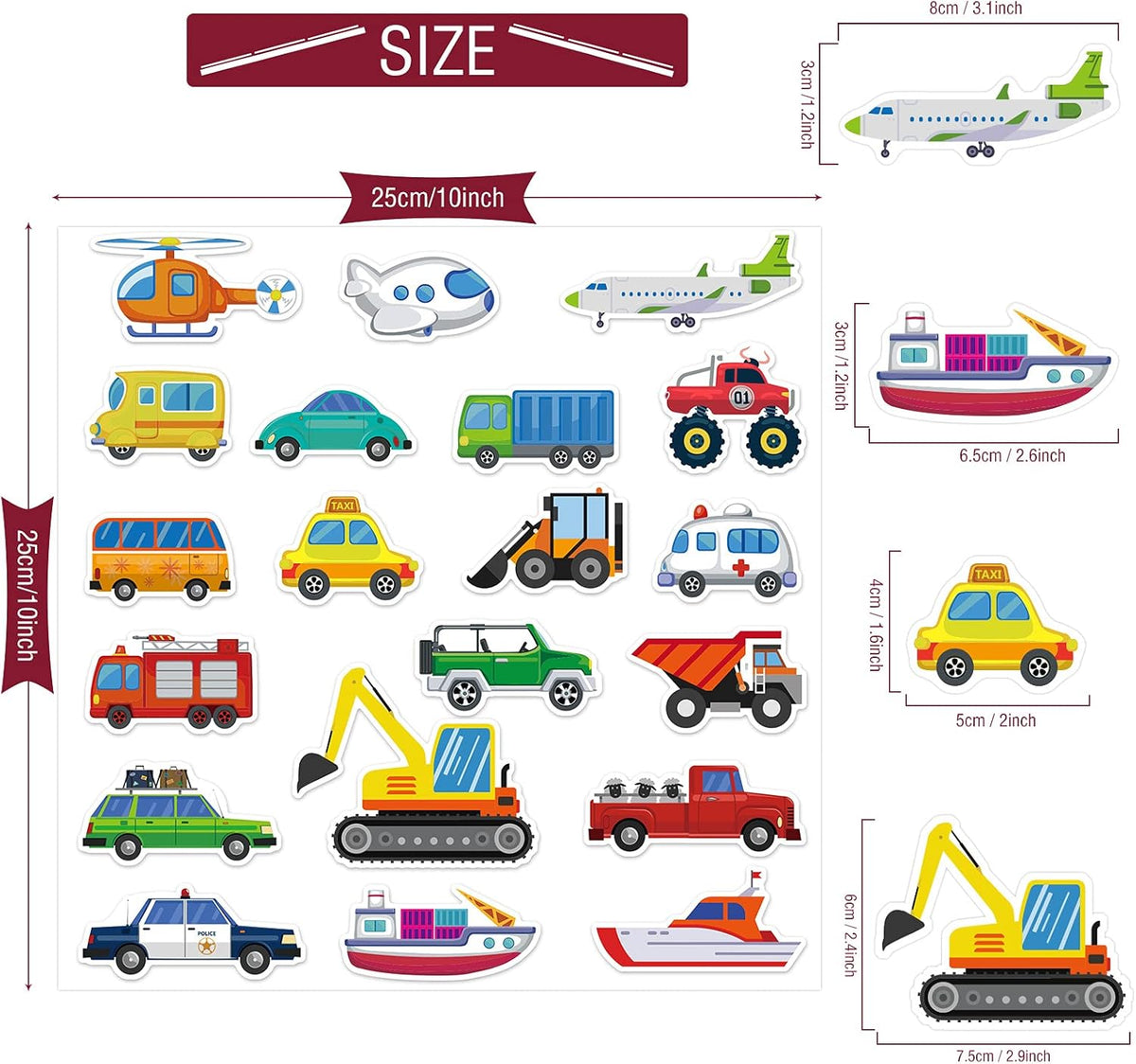 40 PCS Transportion Thick Gel Clings Vehicle Window Gel Clings Decals Stickers for Kids Toddlers and Adults Home Airplane Classroom Nursery Winter Car Party Supplies Decorations Removable and Reusable