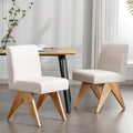 Mid Century Modern Farmhouse Dining Chairs Set of 2, Upholstered Armless Kitchen Chairs with Back and Wooden Legs, Linen Beige