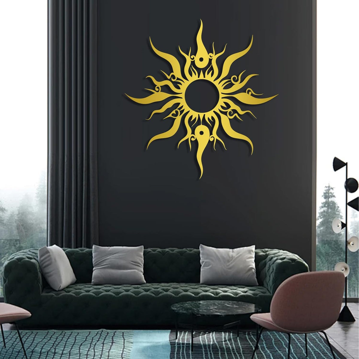 Hotuijxca Metal Wacky Sun Wall Art, Wacky Sun Metal Decor for Livingroom, Bedroom (Black, 31"x30"/80x77cm, metal wall art)