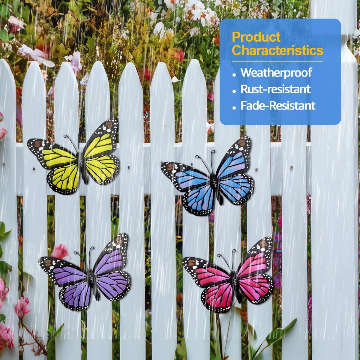Metal Butterfly Outdoor Decor - 4 Pack 9.8in Butterflies Wall Sculpture Hanging Decor for Outside Home Yard Patio Fence Garden Decorations