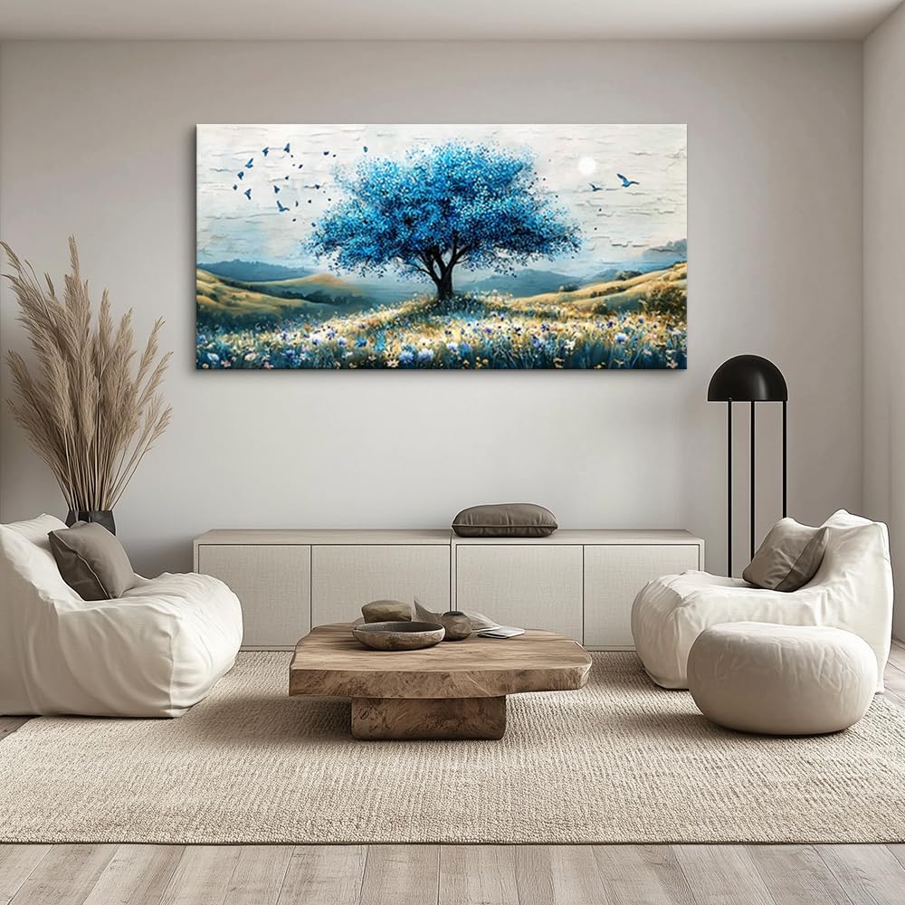 ZUITINGHUA Canvas Wall Art For Living Room Large Wall Decor For Office Bedroom Decorations The Blue Tree Landscape Pictures Farmhouse Painting Artwork Room Wall Mural Aesthetic Home Decor 30x60 In