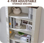 OKD 72'' Tall Bookshelf with Storage, Farmhouse 4 Tier Bookcase with Barn Door, Adjustable Shelves and Drawers, Rustic Wooden Office Bookshelves for Home Bedroom, Living Room, Library Antuique White
