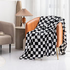 LOMAO Throw Blankets Flannel Blanket with Checkerboard Grid Pattern Soft Throw Blanket for Couch, Bed, Sofa Luxurious Warm and Cozy for All Seasons (Black, 40"x50")