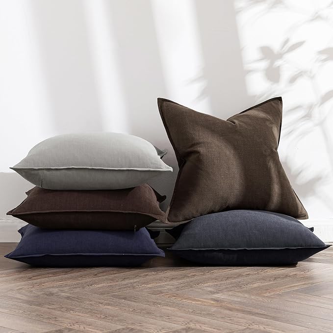 MIULEE Decorative Linen Euro Sham Pillow Covers 24x24 Navy | Boho Farmhouse​ - Image 5