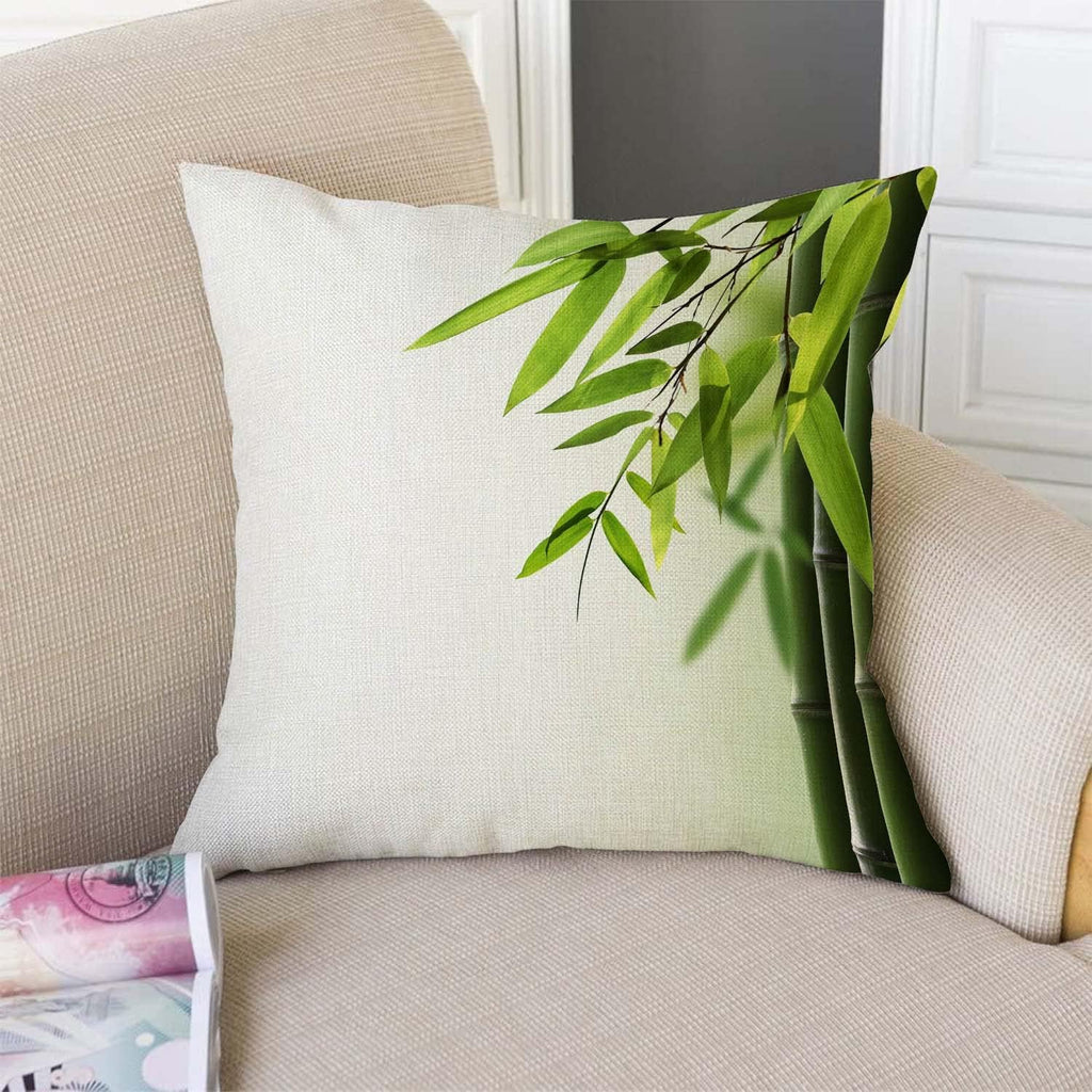 TSSOHU Green Bamboo Farmhouse Pillow Cover Cotton Linen Decorative Square Throw Pillow Cover 18x18 Inch for Sofa Couch Decoration