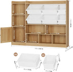 Toy Storage Organizer, 55” Wide Toy Organizers and Storage with 8 Storage Cubbies & 6 Toy Bins, Large Toy Box with Bookshelf, Playroom Storage for Playroom, Oak