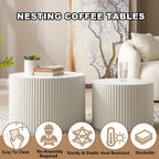 Round Nesting Coffee Table Set of 2, Modern Coffee and End Table Set Small Circle Wooden Drum Side Table Accent End Tables for Living Room Office, No Assembly,Cream Small