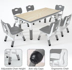 Kids Study Table and 6 Chairs Set,Height Adjustable Table and Chairs for Children and Toddlers,47.2"X23.6"Graffiti Desktop,Suitable for Daycare,Classrooms, Home