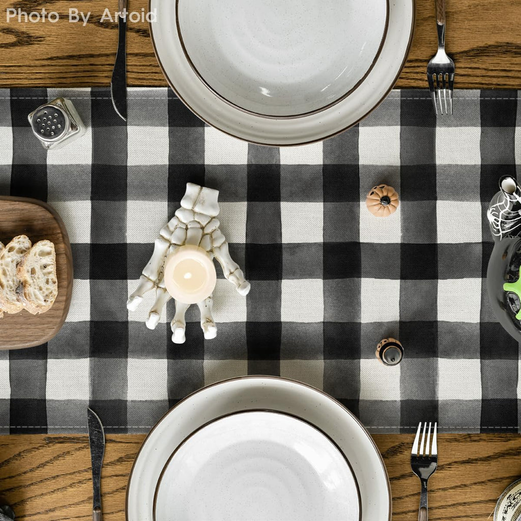 Artoid Mode Buffalo Plaid Bat Pumpkin Ghost Truck Spooky Halloween Table Runner, Sensonal Kitchen Dining Table Decoration for Home Party Decor 13x90 Inch
