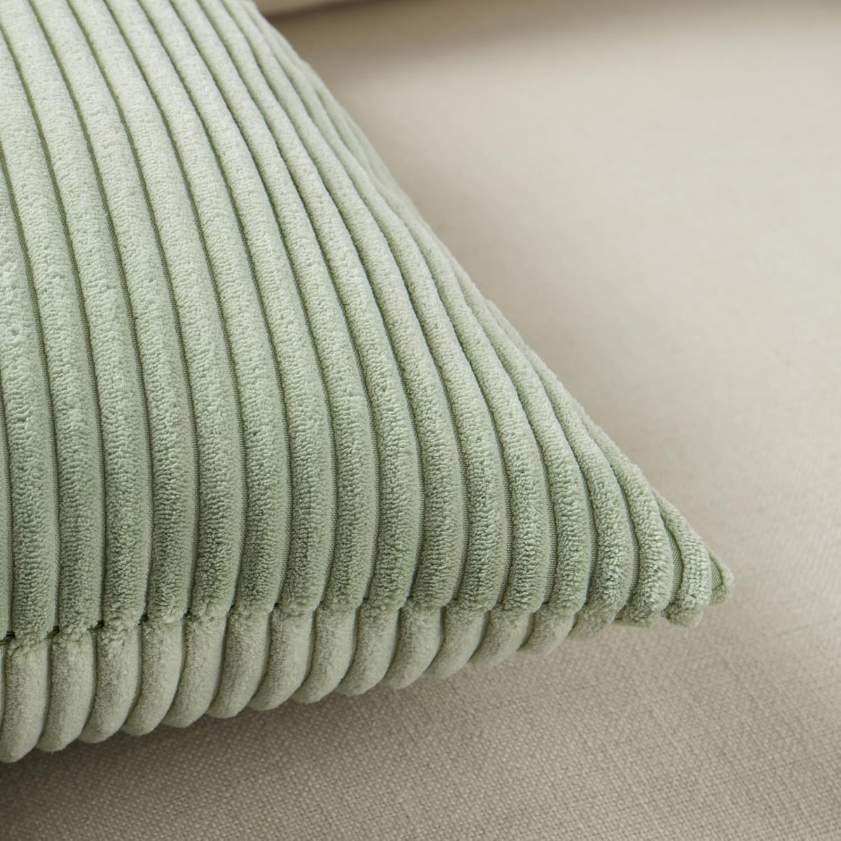 Fancy Homi 2 Packs Sage Green Decorative Throw Pillow Covers 16x16 Inch for Living Room Couch Bed, Rustic Farmhouse Boho Home Decor, Soft Corss Patchwork Corduroy Textured Square Cushion Case 40x40 cm