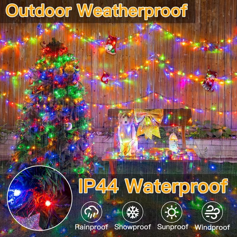Ollny Christmas Lights, 500LED 164FT Long Christmas Tree Lights with 8 Modes Remote Timer IP44 Waterproof, Outdoor Christmas Lights for Tree House Yard Outside Xmas Decorations Multicolor