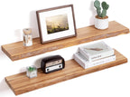 Floating Shelves for Wall Decor, Rustic Solid Elm Wood Live Edge Floating Shelves Wall Mounted, Wall Shelves with Invisible Bracket for Living Room Bathroom Bedroom Kitchen, 36 Inch Set of 2, Natural